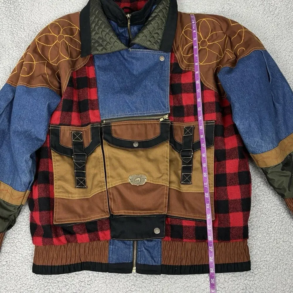 Vtg Gallery Patchwork Jacket Quilted Panel Mixed Media Grunge Jacket Unisex sz M